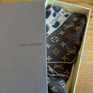 LOUIS VUITTON Monogram Leopard print Stole/Shawl Scarf Silk Brown/Black